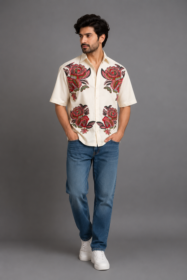 Premium Floral Shirt — Beige