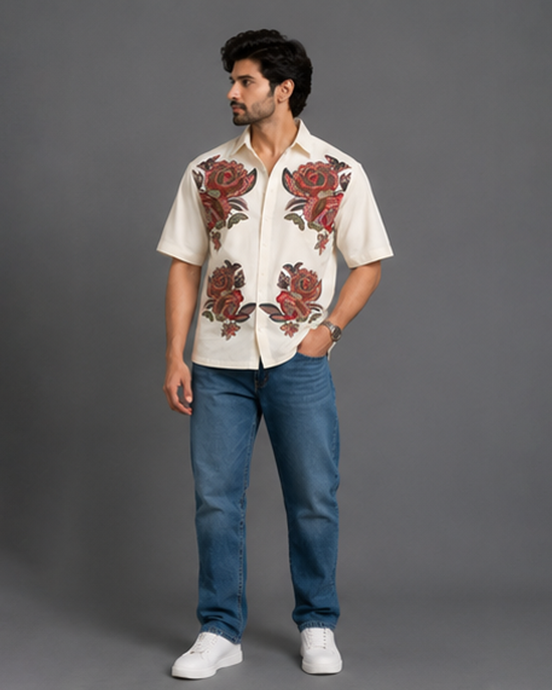 Premium Floral Shirt — Beige