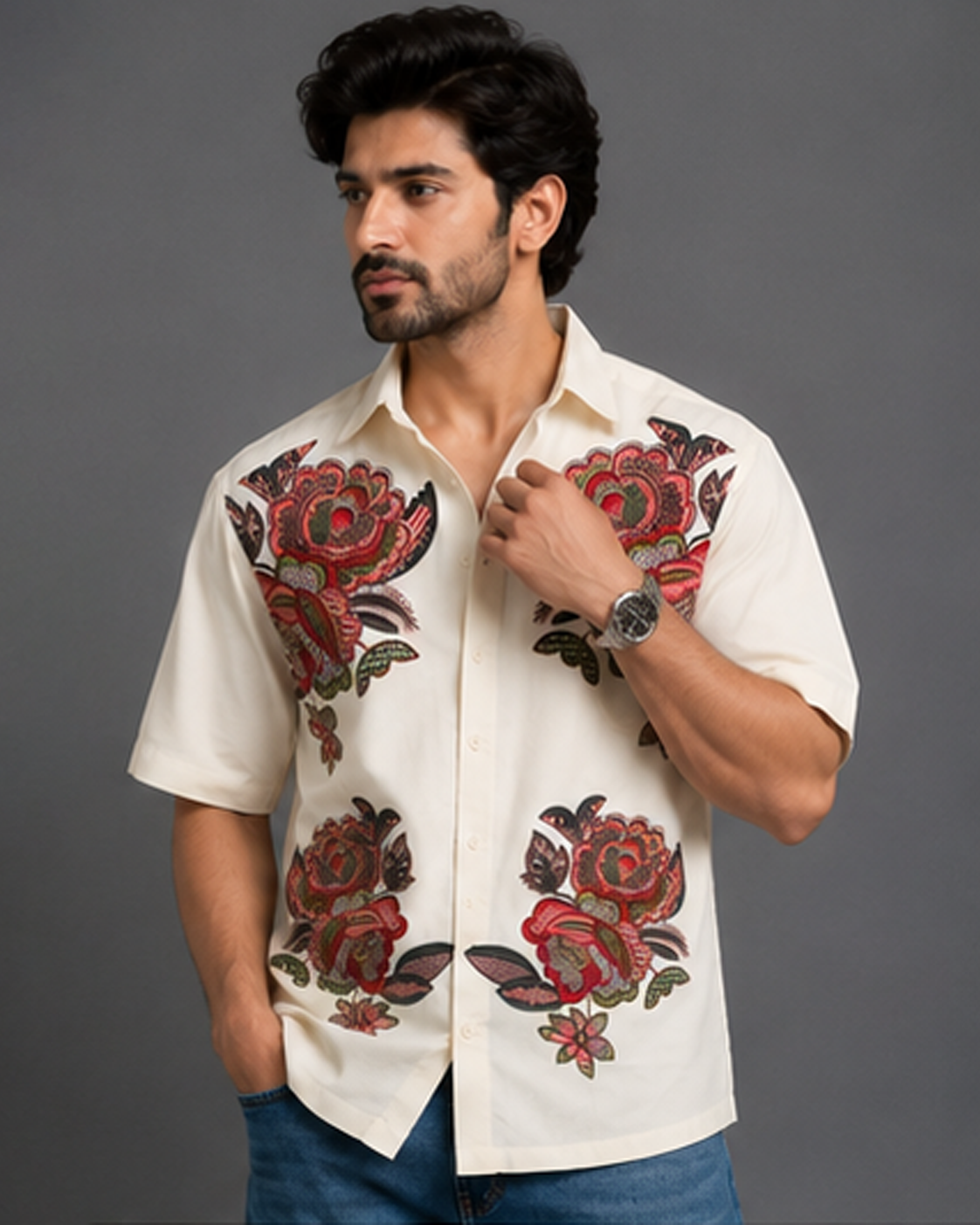 Premium Floral Shirt — Beige