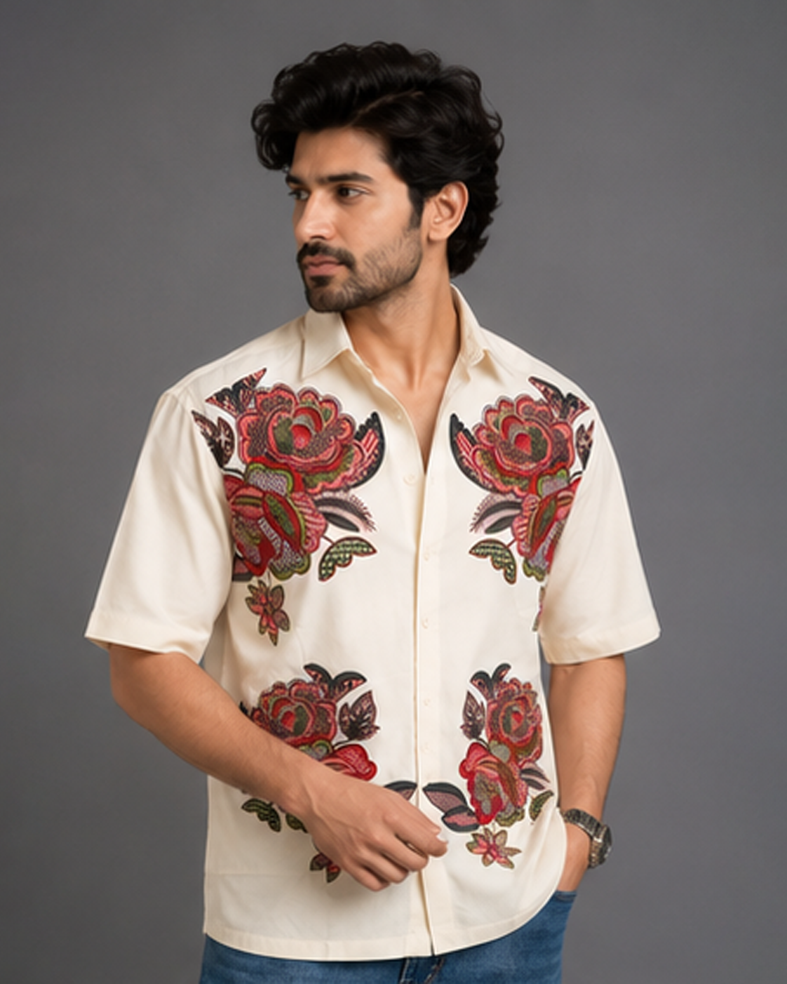 Premium Floral Shirt — Beige