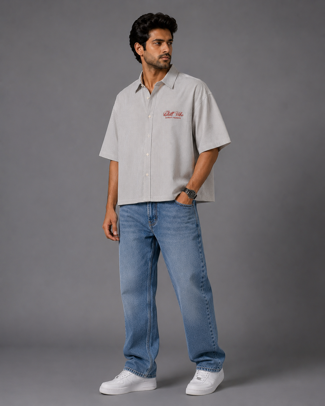 Printed Check Shirt — Grey