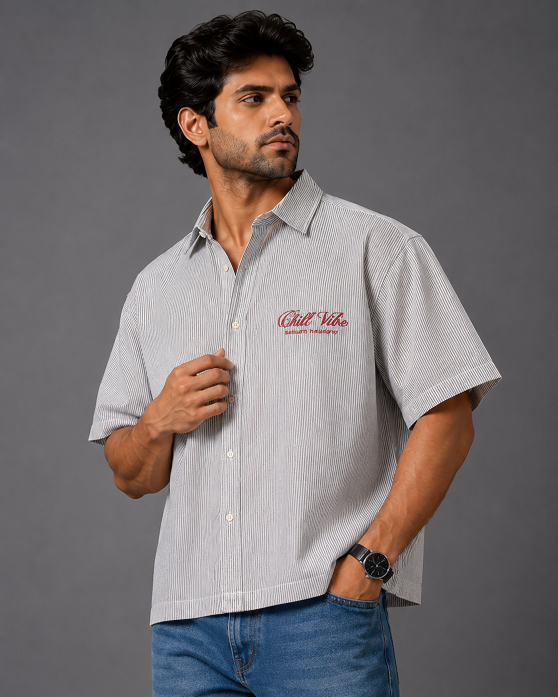 Printed Check Shirt — Grey