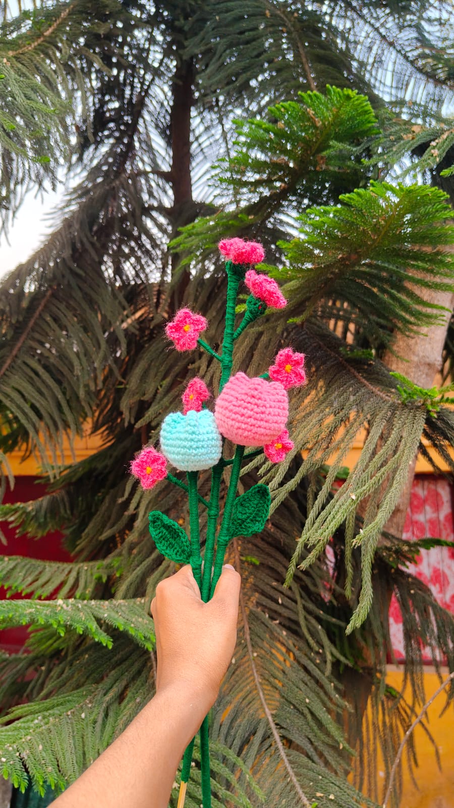 Deluxe Hand-Crocheted Mixed Wildflower Bouquet – Sunflower, Lily, & Tulips