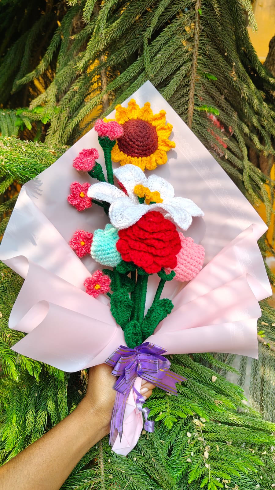 Handmade 3D Red Rose Crochet Bag with Elegant Pearl Strap