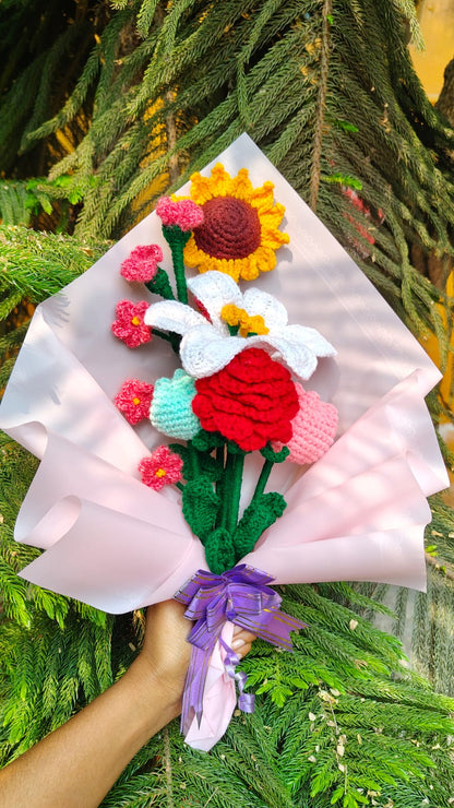 Handmade 3D Red Rose Crochet Bag with Elegant Pearl Strap