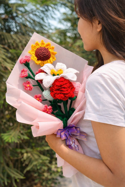 Handmade 3D Red Rose Crochet Bag with Elegant Pearl Strap