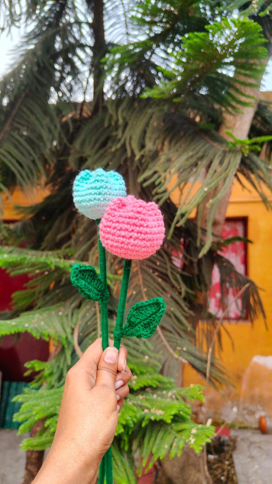 Deluxe Hand-Crocheted Mixed Wildflower Bouquet – Sunflower, Lily, & Tulips