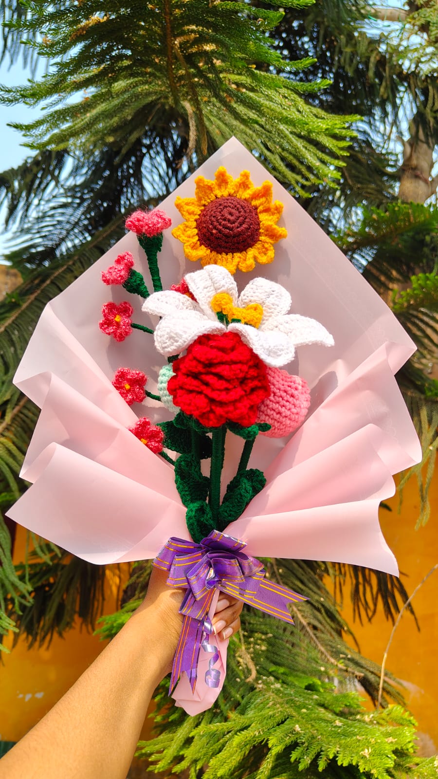 Handmade 3D Red Rose Crochet Bag with Elegant Pearl Strap