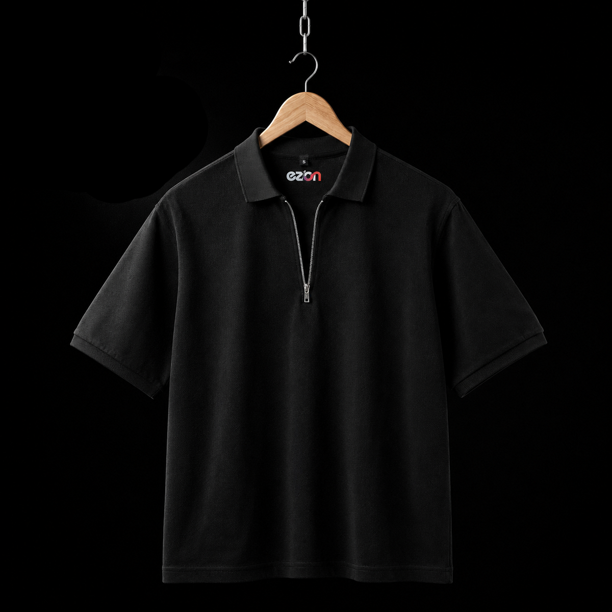 Zip Polo Tee — Black