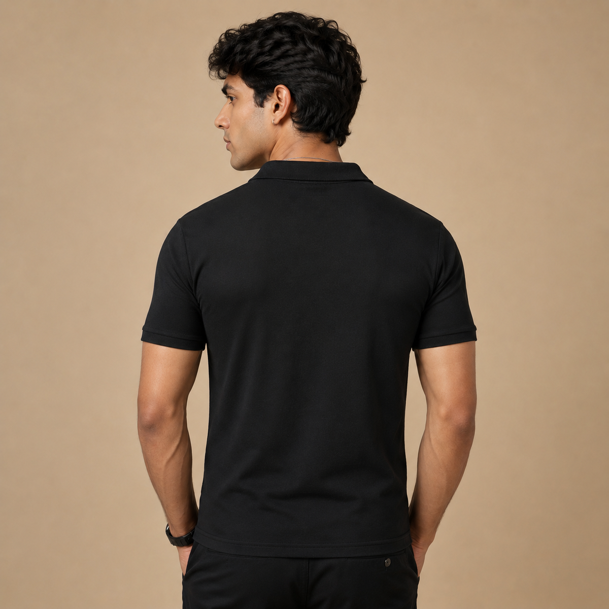 Zip Polo Tee — Black